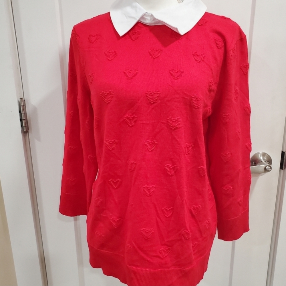 Cable & Gauge Red Sweater with White Collar